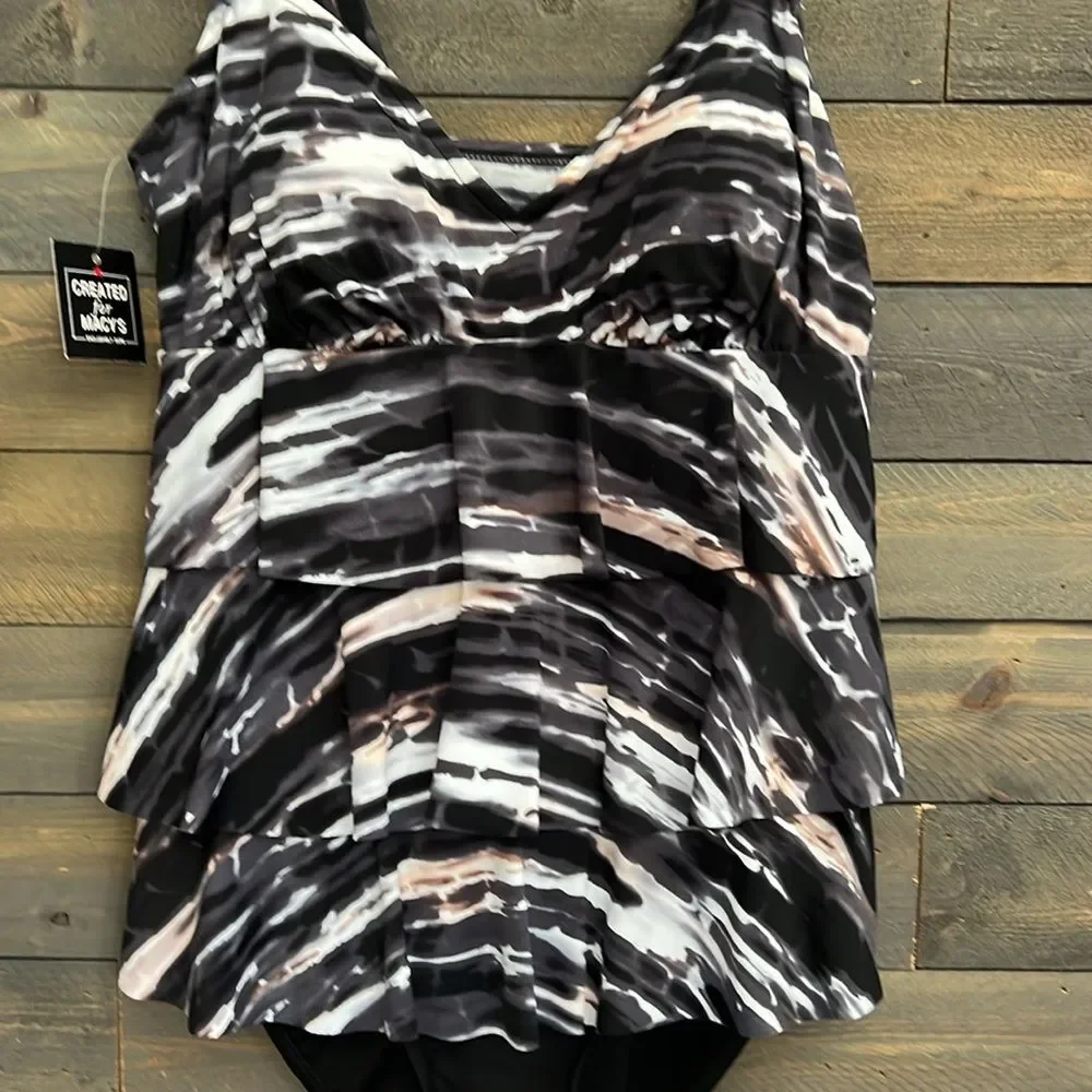 New Swim Solutions Triple Tiered Tummy Control One Piece Swimsuit Size 8 - Picture 4 of 10